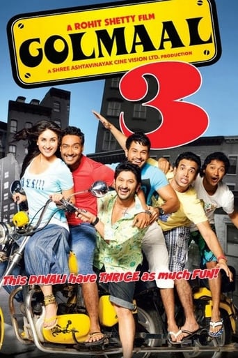 Golmaal 3 highlights the story of hatred between two bunch of siblings within a family. One of nature's masterpieces, this is a family that eats together, prays together, lives together and a family 'that can't stand each other'. This quirky unique family will certainly deliver you with some rib tickling moments, ageless romance and some heartwarming scenes. A beautiful journey full of madness, love and excitement. A film with the perfect blend of just every emotion that will set in your heart with thrice the fun, thrice the magic, and thrice the laughter.